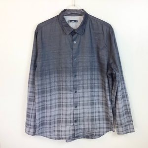 Vince Long Sleeve Melrose Degrade Ombre Plaid Button Up Shirt - Gray - XL